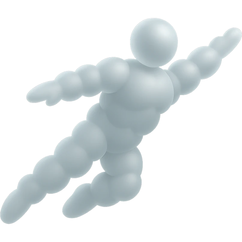 flying person made entirely of white convex clouds, matte glass style, minimalism emoji