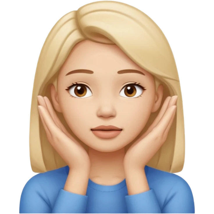 Simple emoji of a woman touching her face with both hands, hands pressing on cheeks and jaw, clear facial exercise with hands, easy to understand, simple icon, no beauty, no makeup, no medical elements
 emoji