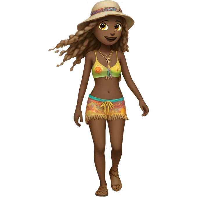 Hippie girl walking on beach emoji