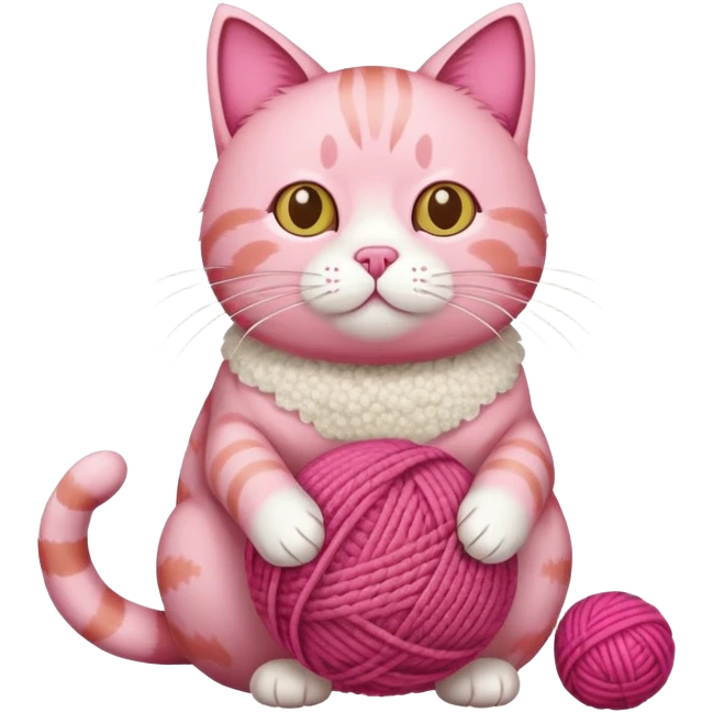 pink cat full body sitting with a wool ball emoji
