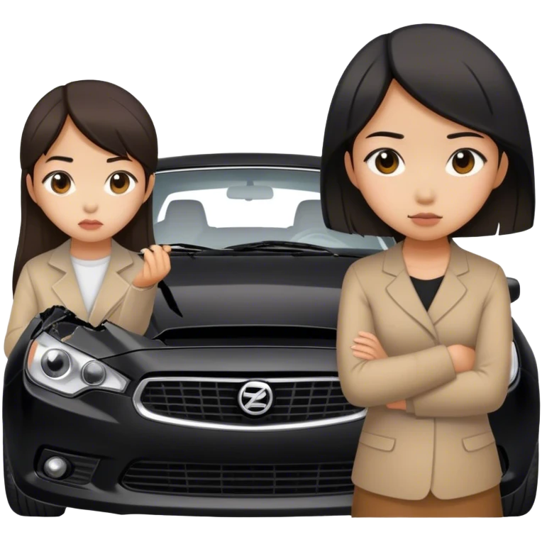 two asian girls broken black car emoji