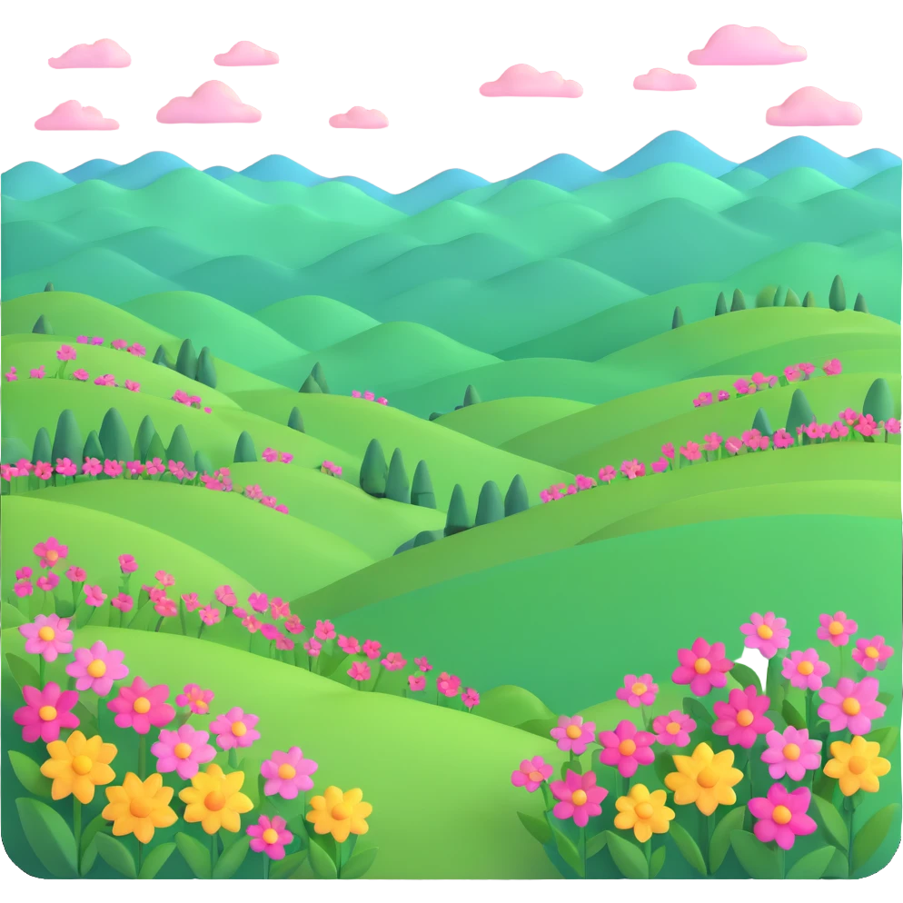pink landscape with hills and flowers emoji