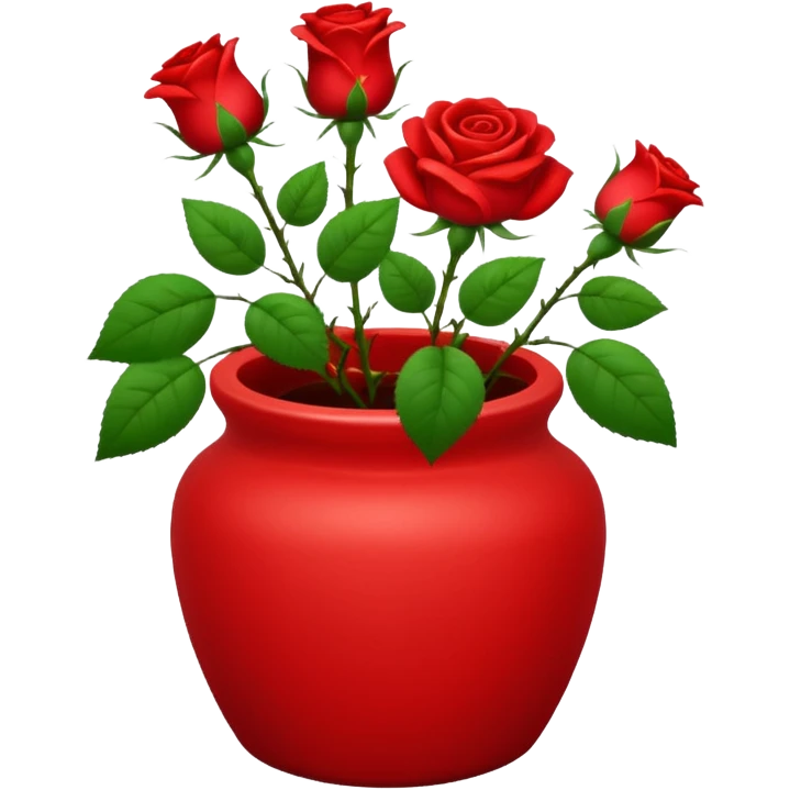 Scarlet red ceramic pot, very short and cylindrical, with red roses. emoji