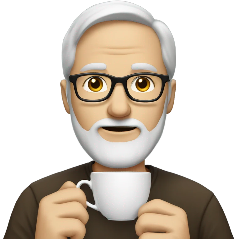 White man with brownish gray beard with glasses sipping tea emoji