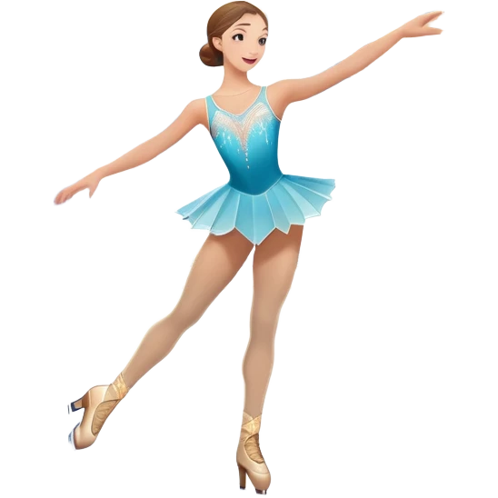 An colorful icon featuring The background includes a grand ice rink palace with shining spotlights and cheering spectators in the stands. A graceful figure skater performing a spin on the ice. Transparent background highlights the elegance and artistry of figure skating emoji