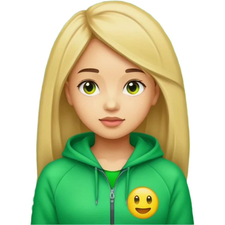 ​"A mosaic portrait of a girl in a green tracksuit, made of tiny emojis, digital art style, pixelated emoji textures, vibrant colors, creative composition." emoji