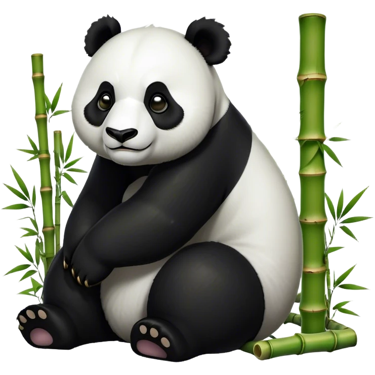 Cinematic Noble Panda Portrait Emoji, Poised and regal, with a robust, sturdy build and a strikingly contrasting black and white Fur, deep-set soulful dark eyes, Simplified yet sharp and sophisticated features, highly detailed, glowing with a soft, dignified glow, high shine, intelligent and gentle, stylized with an air of bamboo forest majesty, focused and attentive, soft glowing outline, capturing the essence of a watchful and confident companion, so majestic it feels as though it could lumber out of the screen with effortless authority! emoji