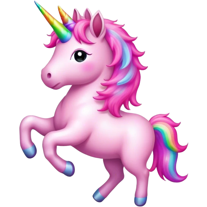 pink fluffy unicorn dancing on the rainbow emoji