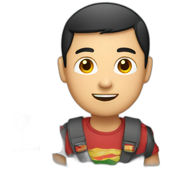 asian man holding Chinese and Indonesian flag emoji
