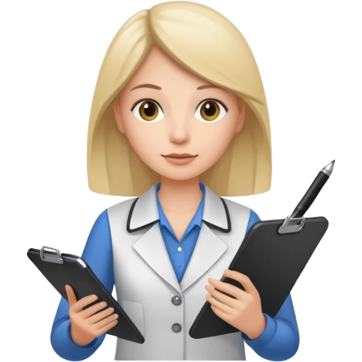 a survey research interviewer asking questions and recording data emoji