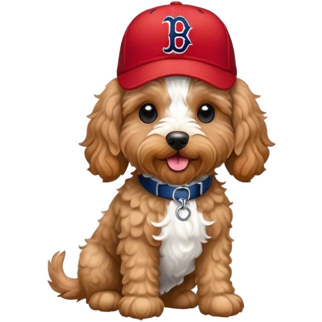 Cockapoo wearing Red Sox  emoji