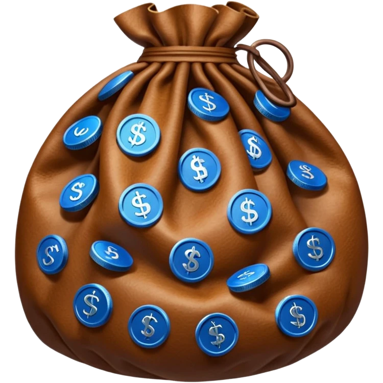 brown money bag of blue coins emoji