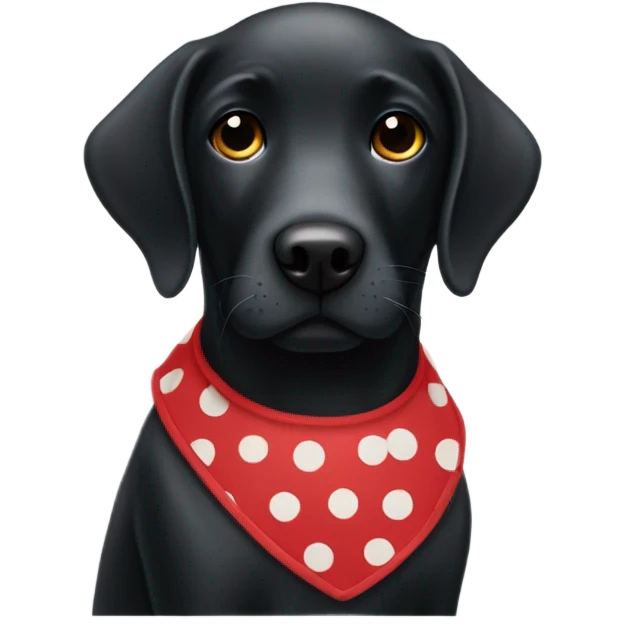 Black lab wearing a red polka dot dress emoji