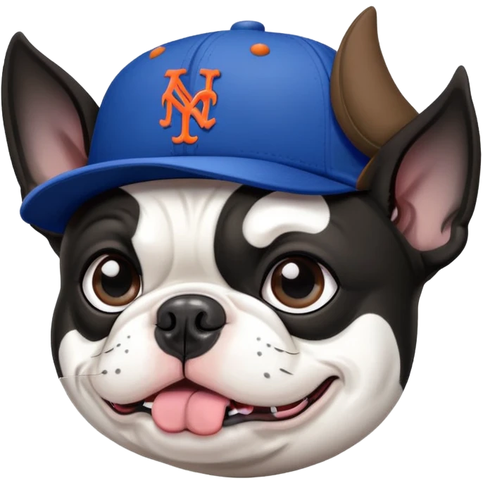 Boston terrier wearing a New York Mets hat emoji