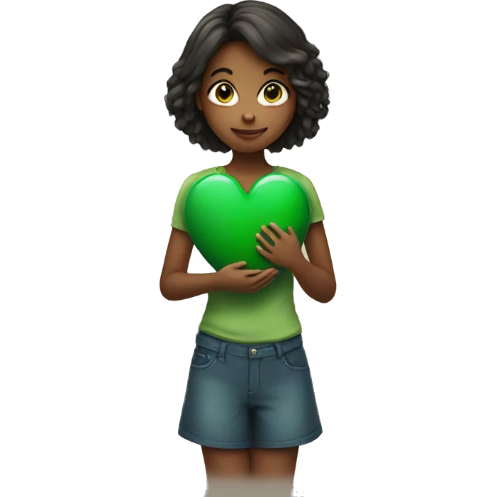 girl holding green heart emoji