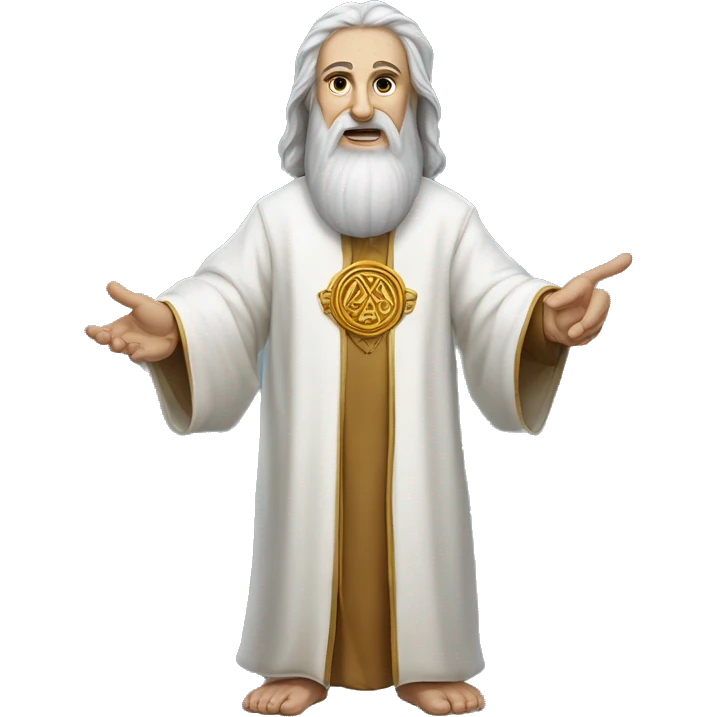 A full-length prophet in a white robe waves his hand, with the inscription "Привет" in the center at the bottom emoji