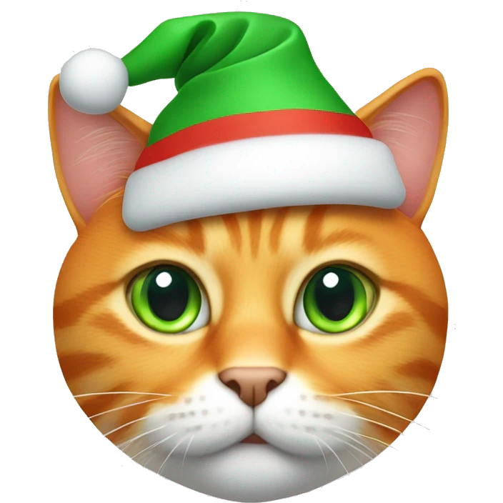 orange cat with green eyes wearing a santa hat emoji
