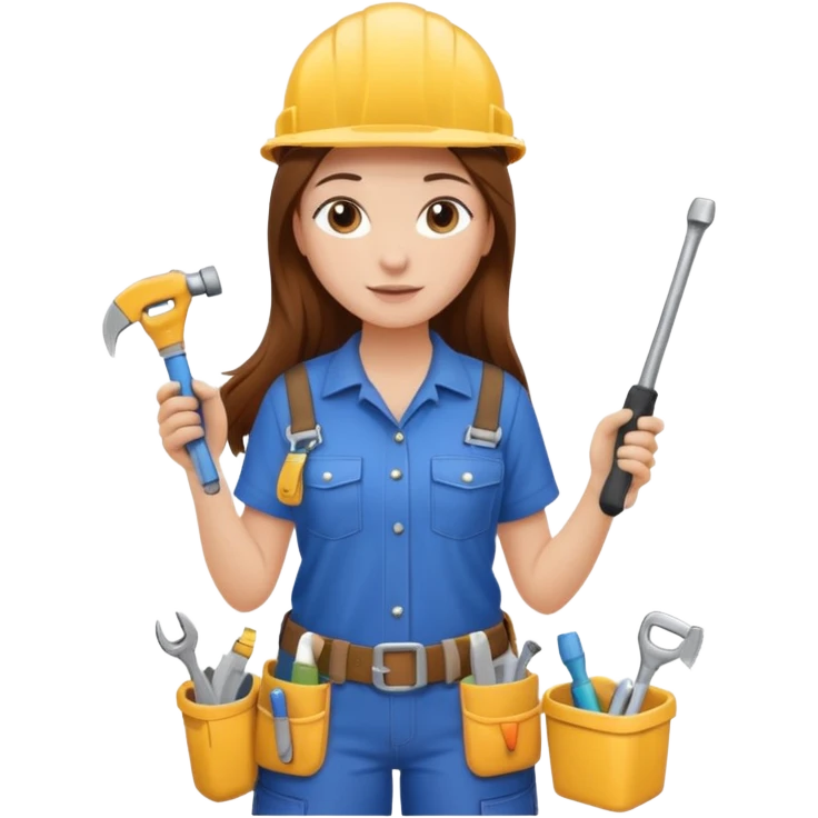 beautiful girl with long brown hair constructing new bathroom area with new shower and amenities  emoji