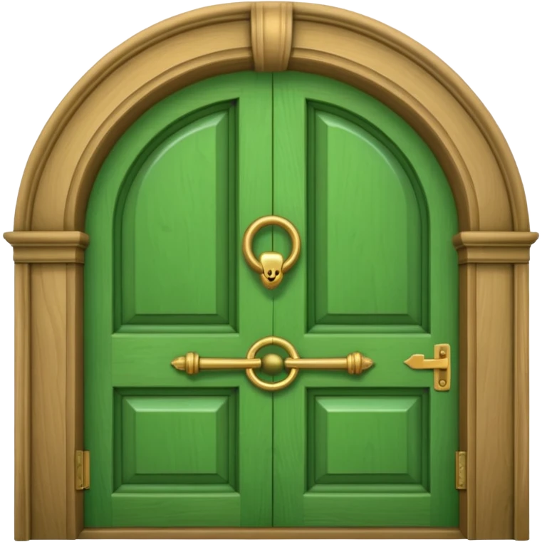 A wooden green door emoji in the style of Apple emoji with a window and a knocker. emoji