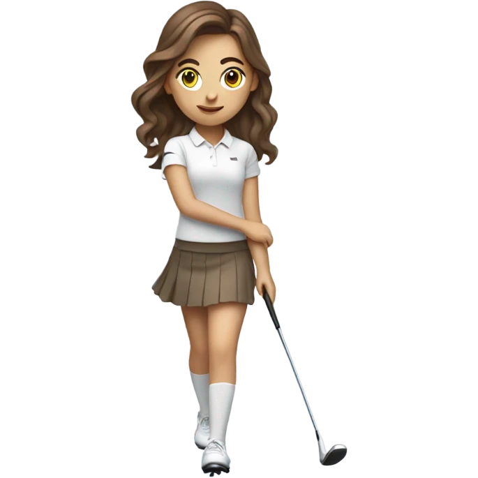 Girl with brown hair golfing with golf skirt in emoji