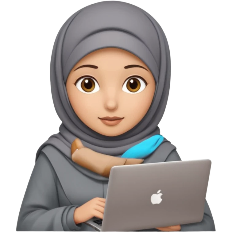 A girl wearing a gray hijab and with hazel eyes is carrying a laptop, not a laptop, just a regular laptop. emoji