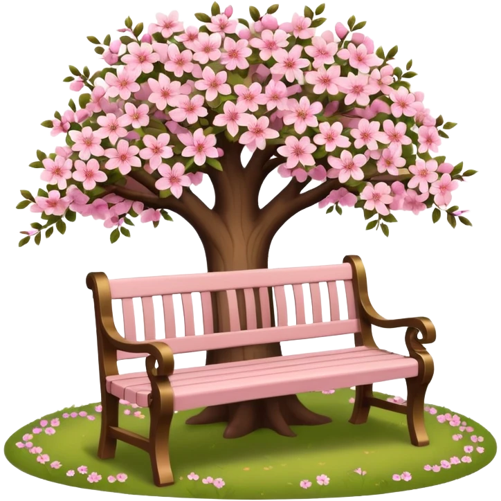 beautiful bench and beautiful blooming tree emoji