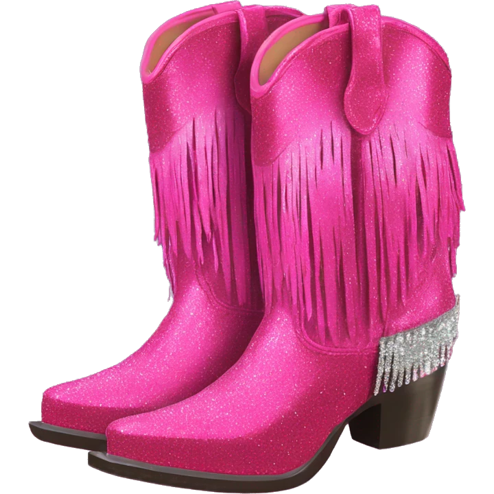 Realistic hot pink fashion cowgirl boots with sparly shiny glitter fringe on them. emoji