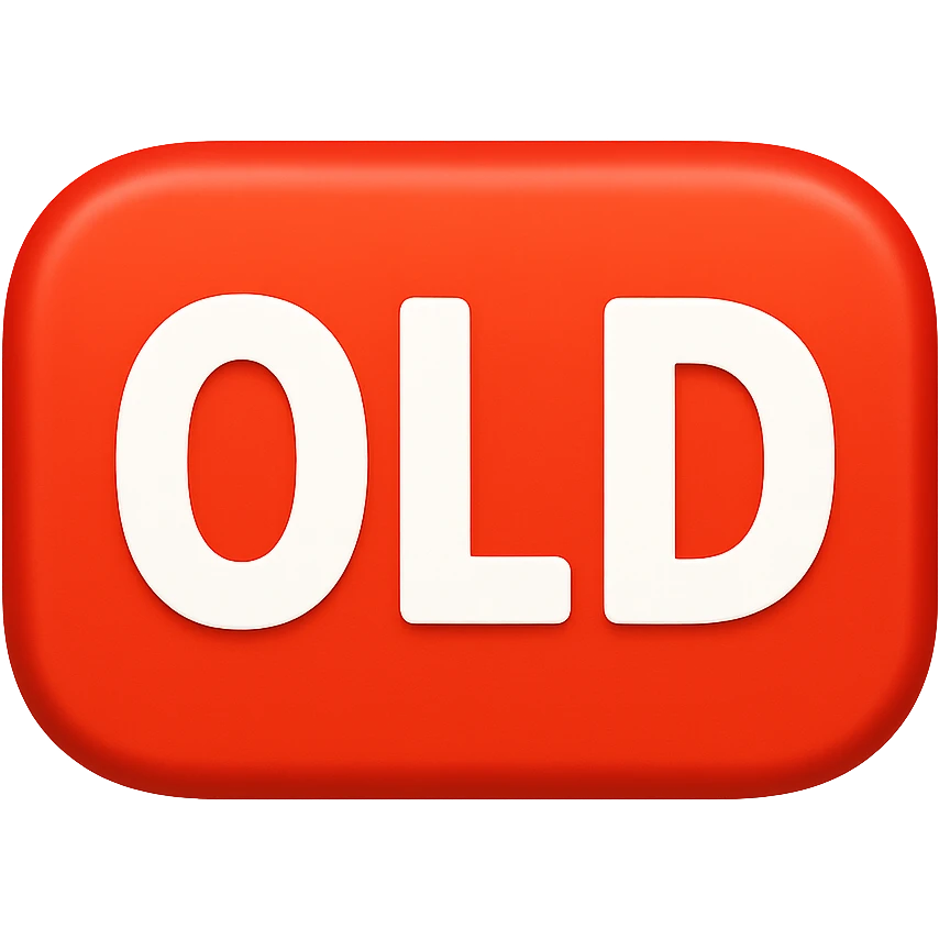 button with the word 'Old' in the style of the iOS emoji 'NEW' button, emoji style, red rounded rectangle background, white text emoji