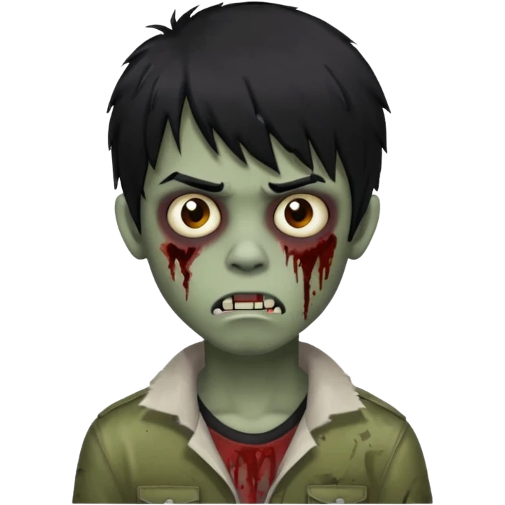 Boy, zombie, black hair, medium, bangs above the eyebrow , emo, shaggy, dark,  emoji