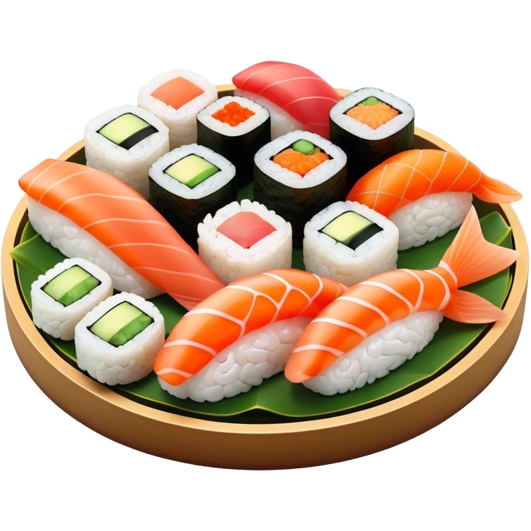 Cinematic Realistic Sushi Dish Emoji, depicted as an artful arrangement of fresh sushi with vibrant colors rendered with lifelike textures and delicate, natural lighting. emoji