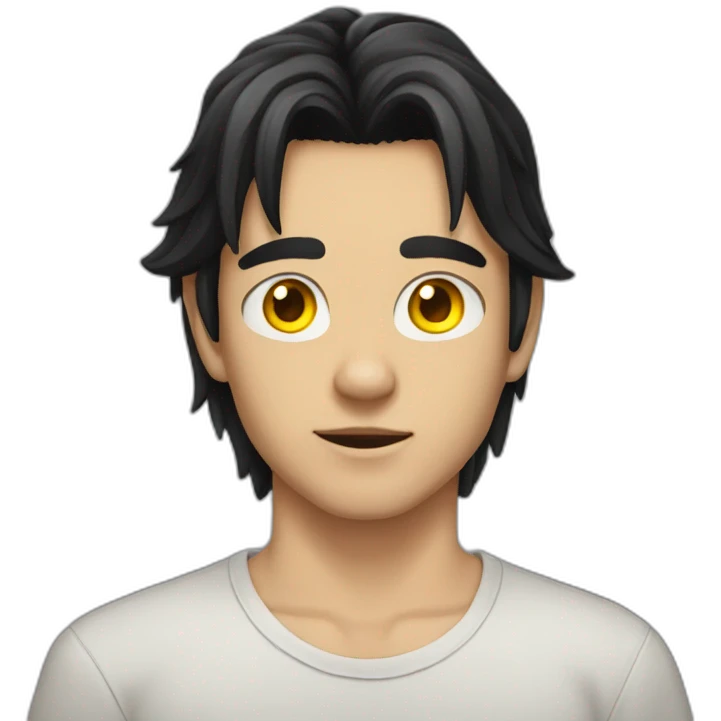 Young man long black hair wolf ears yellow eyes emoji