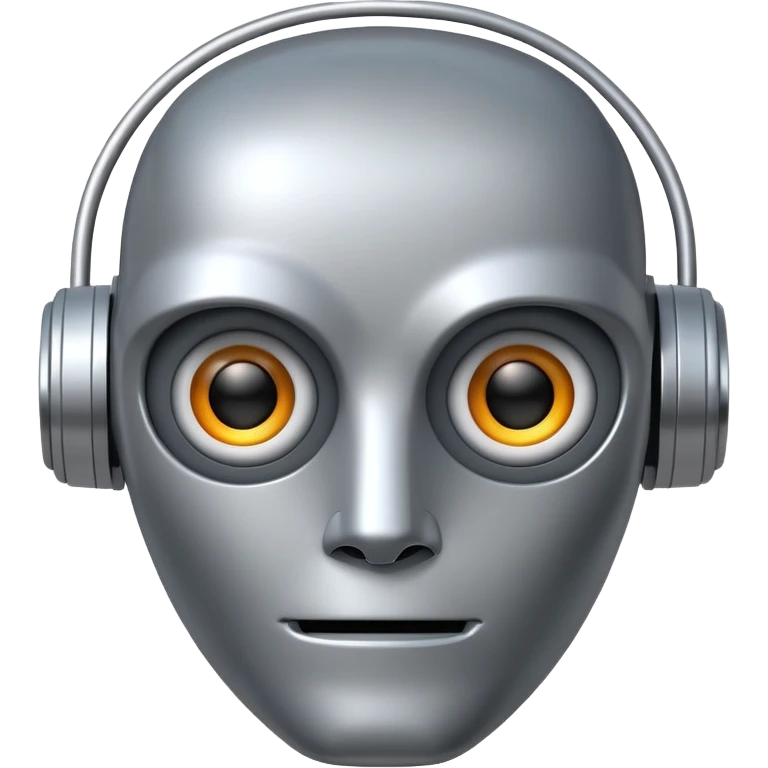 Robot face emoji with metallic features, simple antenna, digital eyes emoji