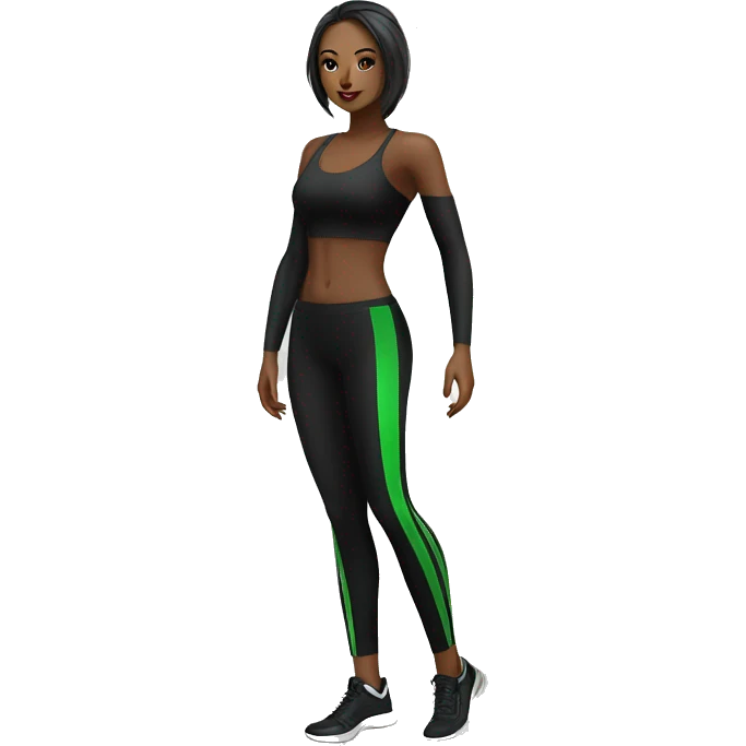 luxury elegant woman fitness. black attire with green line emoji