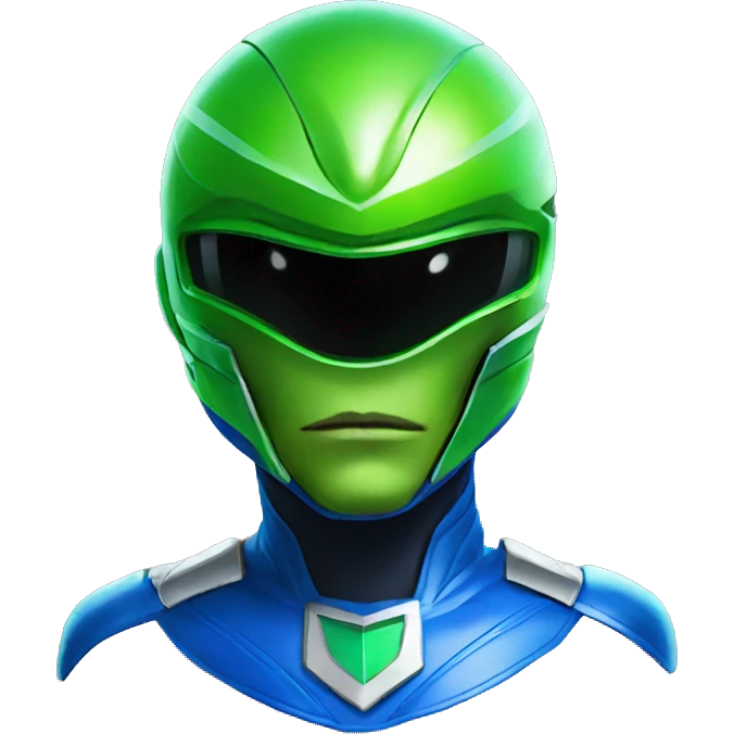 green alien in blue power ranger helmet and costume emoji