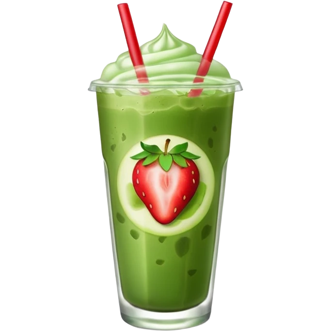 iced matcha latte with strawberry syrup at the bottom and visible ice cubes, apple emoji style emoji