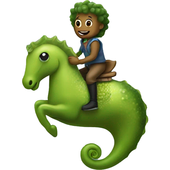 Pickle riding a seahorse emoji
