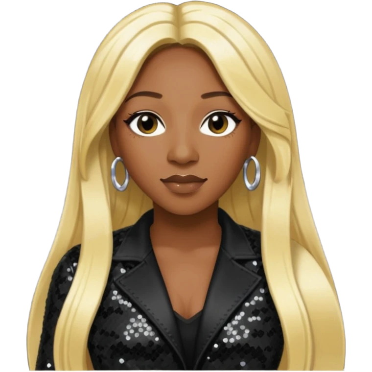 Lelee from SWV with long blonde hair, black sequin outfit emoji
