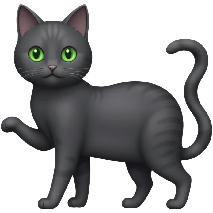 full body gorgeous solid dark grey cat with green eyes, white paws and white whiskers playing emoji