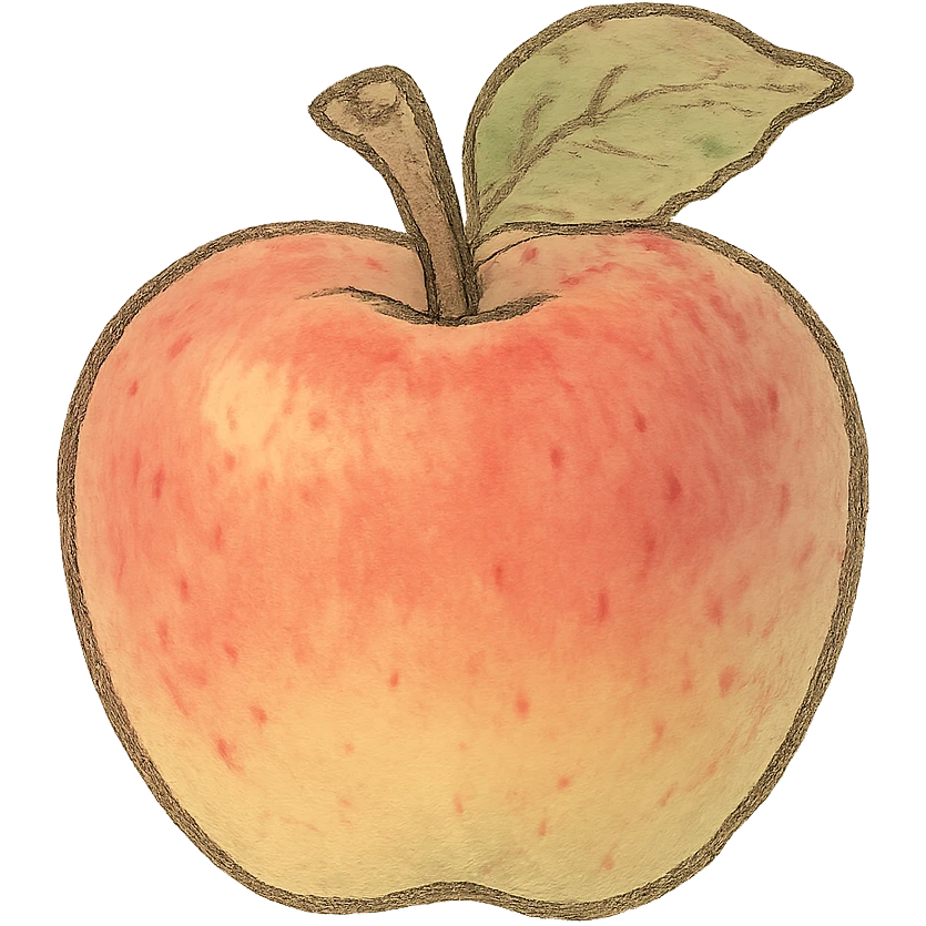 icon of an apple, soft colors, whimsical, ghibli style emoji