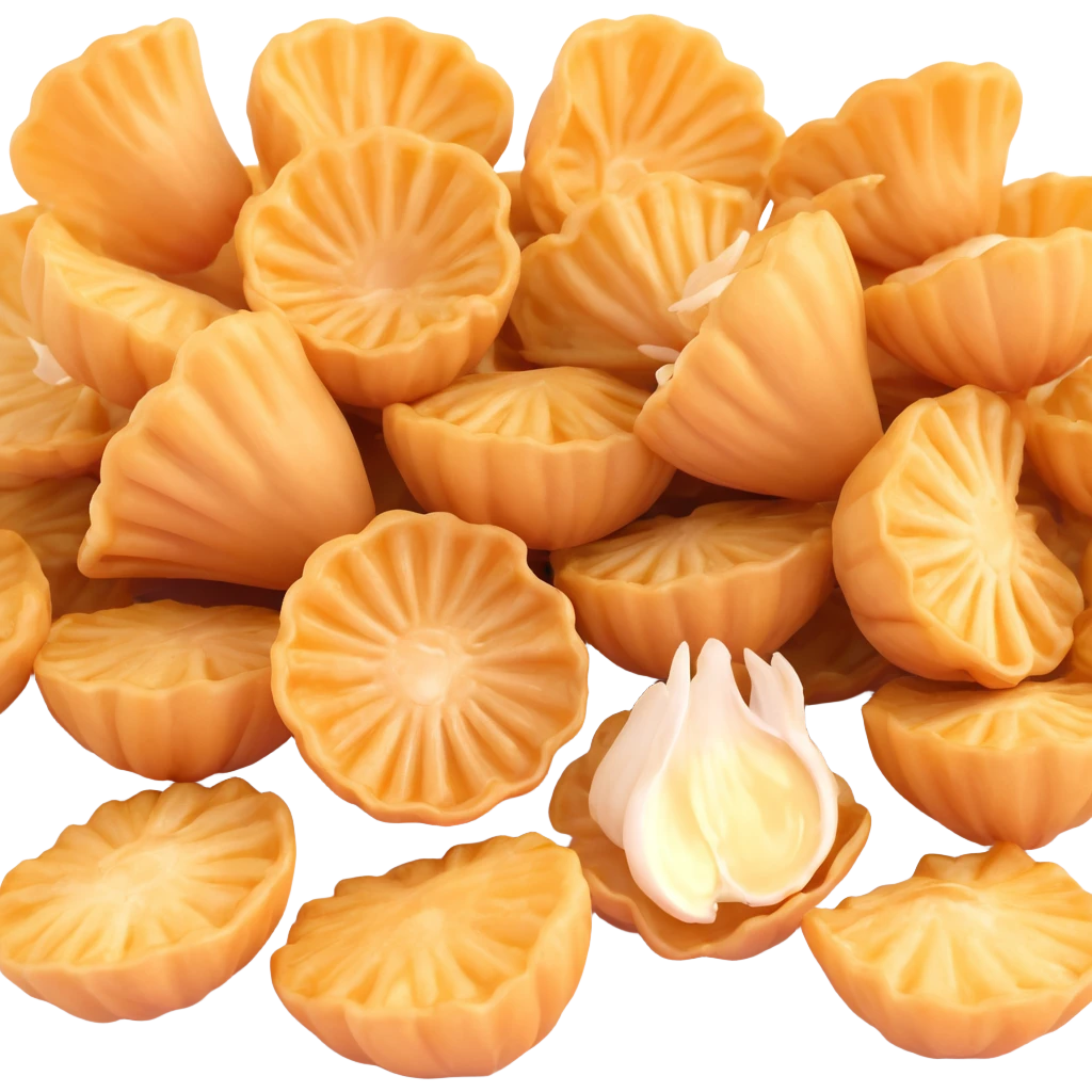 crispy fried garlic, clean, minimal, cute, well-lit, soft shadow, white background emoji