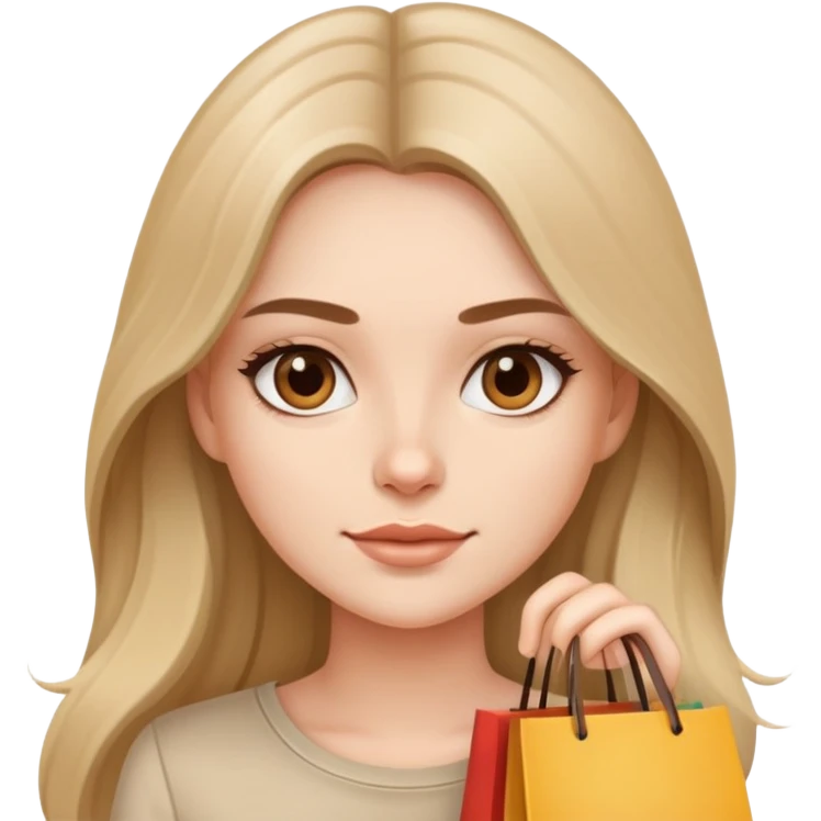 Beautiful Shopping girl long hair beige shirt emoji