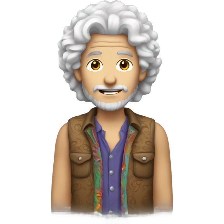 White haired guy with curly hair and hippy outfit  emoji