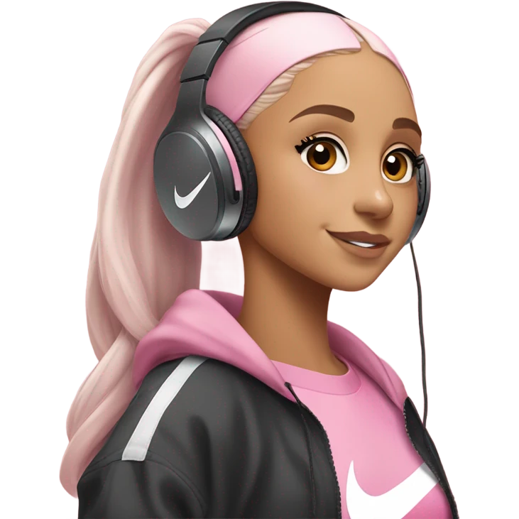 Ariana grande wearing headphones and pink 27C Nikes  emoji