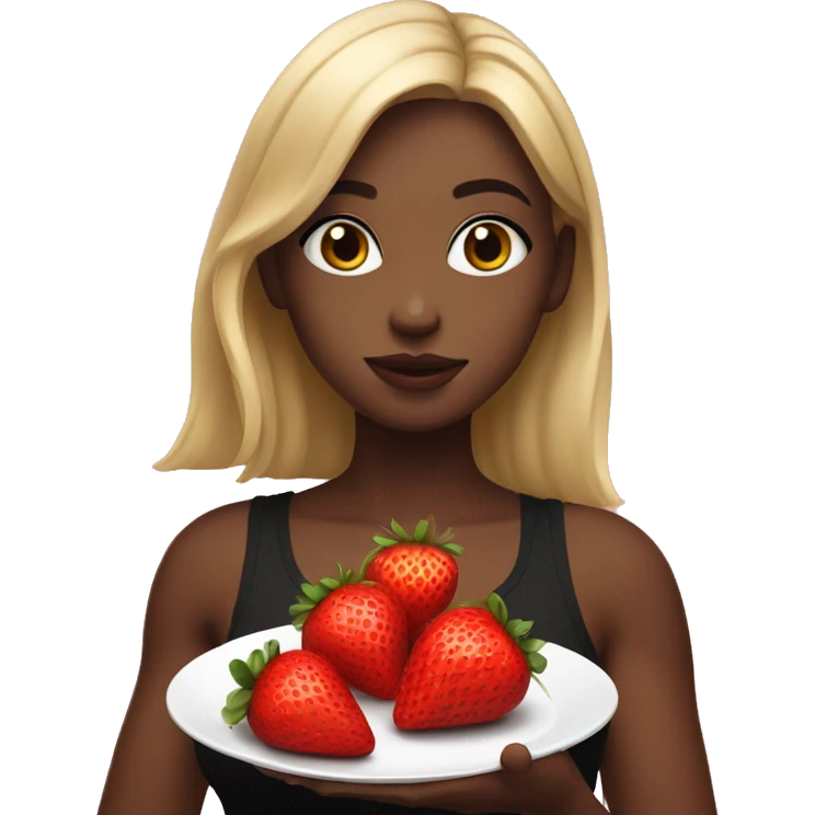 girl in black tank top eating a strawberry full body pic emoji