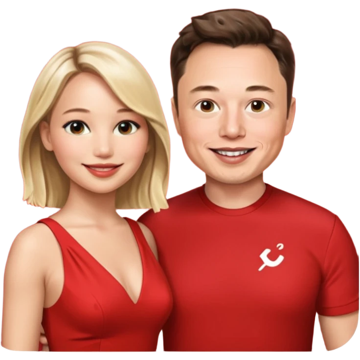 elon musk and Jennifer Lawrence in red dress emoji