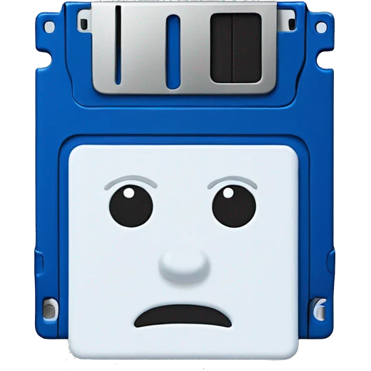 A humanlike blue and white floppy disk with legs and hands emoji