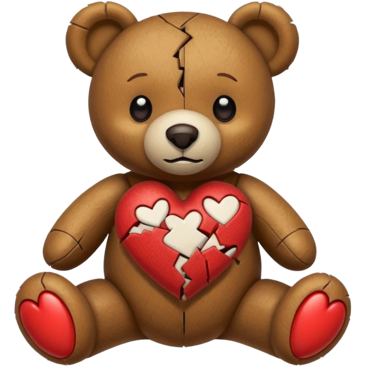 broken toy bear with a stitched heart emoji