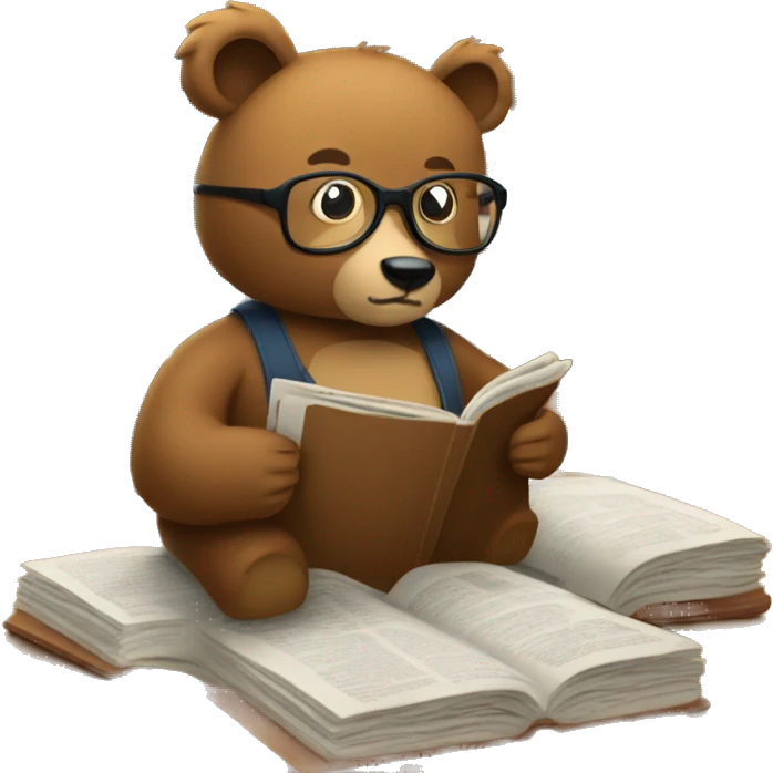 “Bear sitting in a library wearing glasses reading a newspaper emoji
