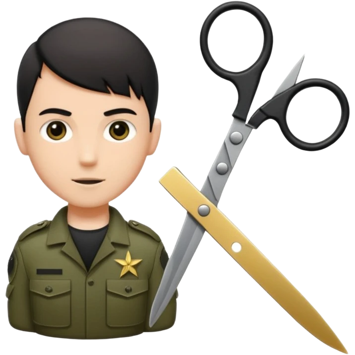 Floating black Scissors cutting in half an idf soldier ID card in 2 parts .hyper realistic emoji