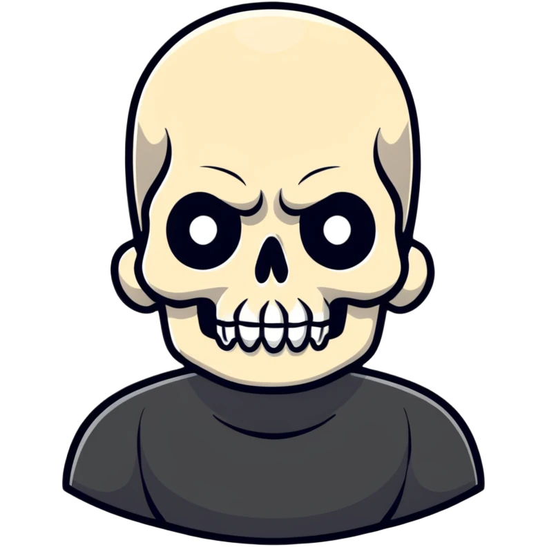 man with oval-shaped flat-top head wearing a black shirt with a gray skull on the front emoji